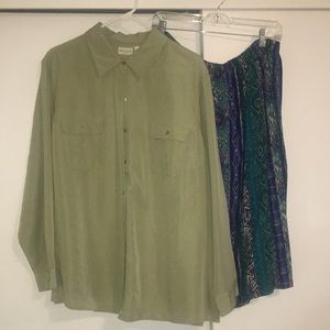 Floral Print Skirt - Plus - Green & Blue - Women